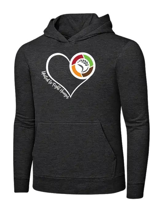 Dark Heather Grey 7.8 oz Ring Spun Hooded Sweatshirt w/Heart Design Logo