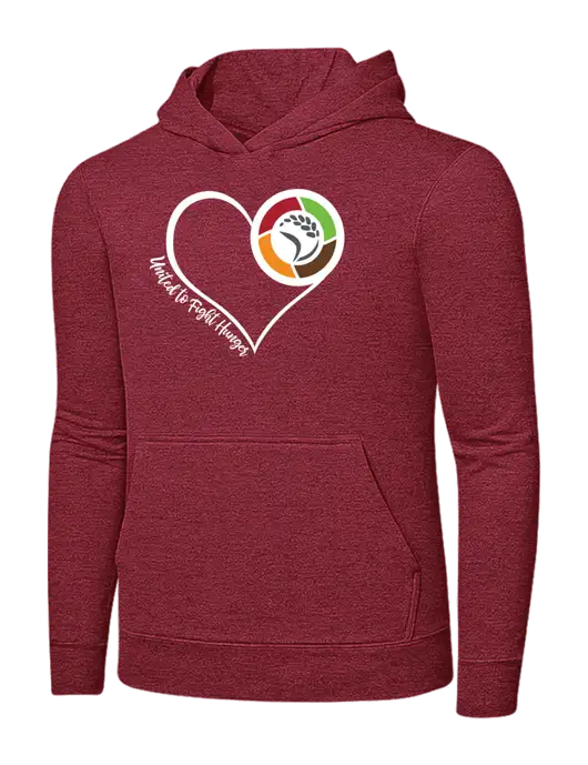 Heather Red 7.8 oz Ring Spun Hooded Sweatshirt w/Heart Design Logo