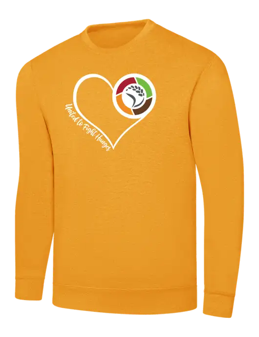 Gold 7.8 oz Ring Spun Crew Sweatshirt
 w/Heart Design Logo