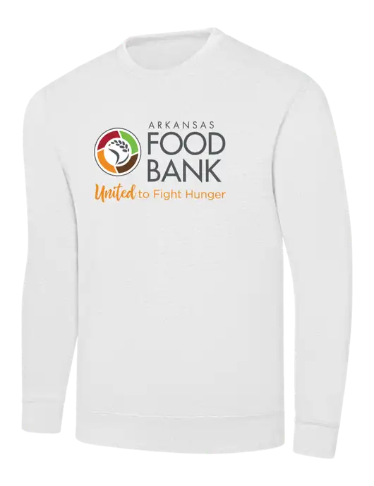 White 7.8 oz Ring Spun Crew Sweatshirt w/Arkansas Foodbank Logo