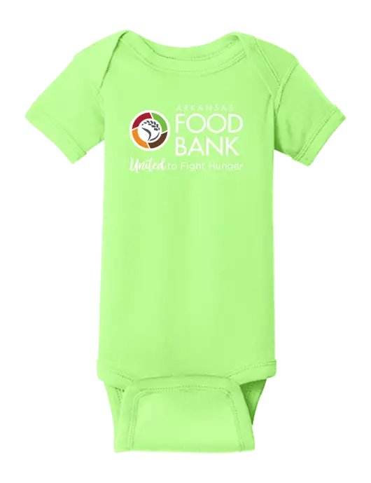 Rabbit Skins Neon Green Infant Short Sleeve Baby Rib Bodysuit w/Arkansas Foodbank Logo