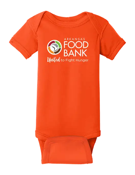 Rabbit Skins Orange Infant Short Sleeve Baby Rib Bodysuit w/Arkansas Foodbank Logo