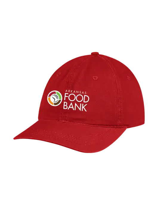 Garment Washed Unstructured Twill Red Cap w/Arkansas Foodbank Logo