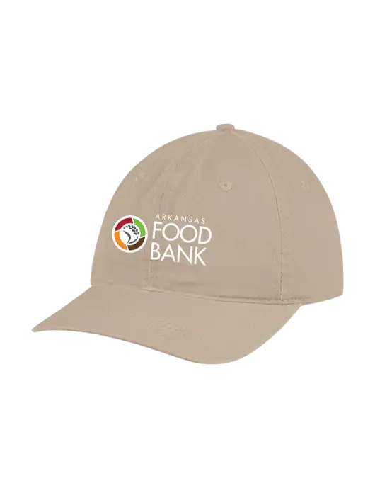 Garment Washed Unstructured Twill Tan Cap w/Arkansas Foodbank Logo