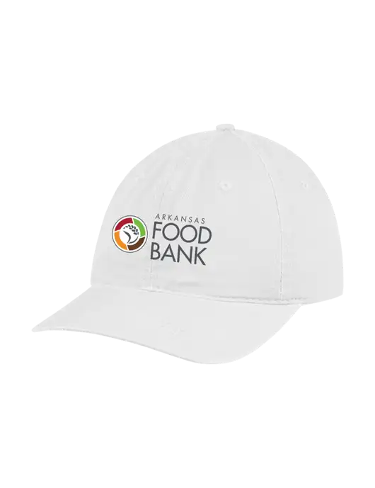 Garment Washed Unstructured Twill White Cap w/Arkansas Foodbank Logo