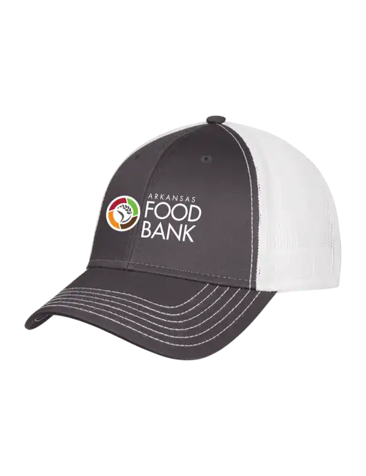 Dark Grey/White Mesh Trucker Cap Snap Back w/Arkansas Foodbank Logo