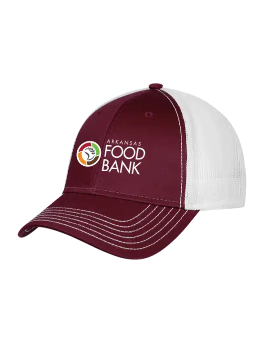 Maroon/Maroon/White Mesh Trucker Cap Snap Back w/Arkansas Foodbank Logo