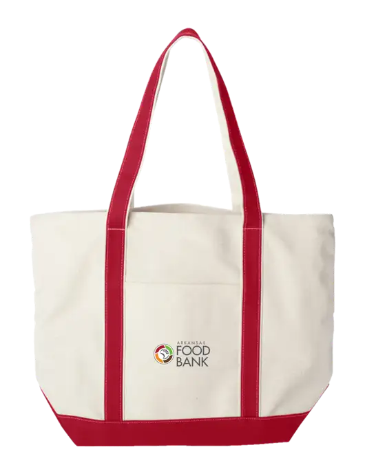 Extra Large Natural/Red Sturdy Canvas Carryall w/Arkansas Foodbank Logo