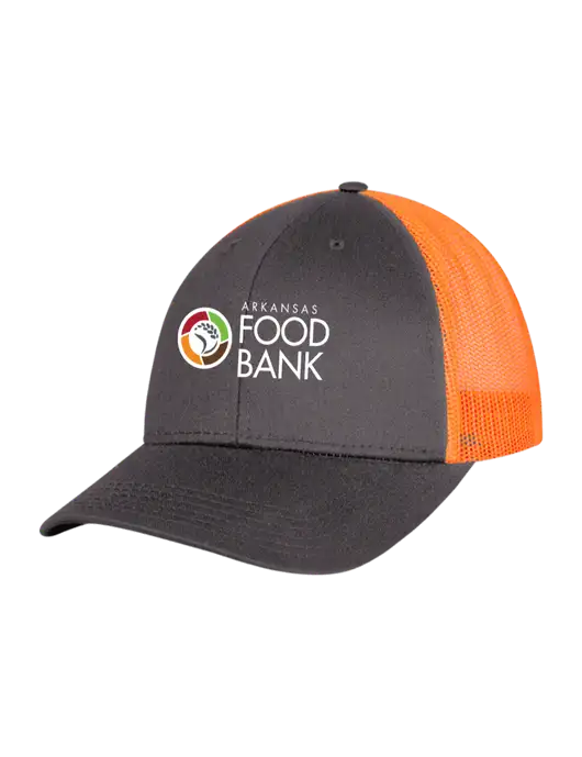 Neon Orange/Charcoal Mesh Trucker Cap Snap Back w/Arkansas Foodbank Logo