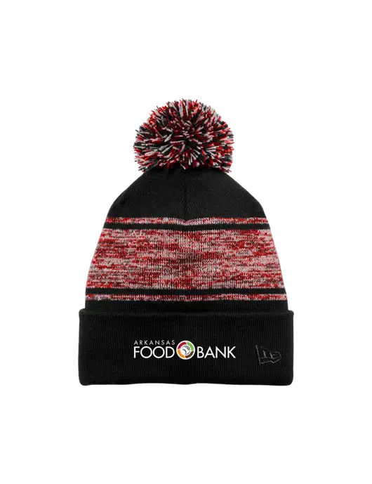 New Era Black/Red Knit Chilled Pom Beanie w/Arkansas Foodbank Logo