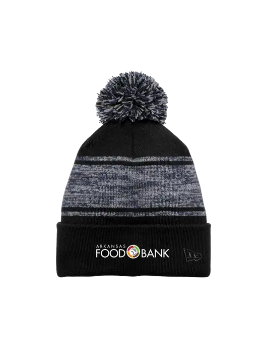 New Era Black/Navy Knit Chilled Pom Beanie w/Arkansas Foodbank Logo