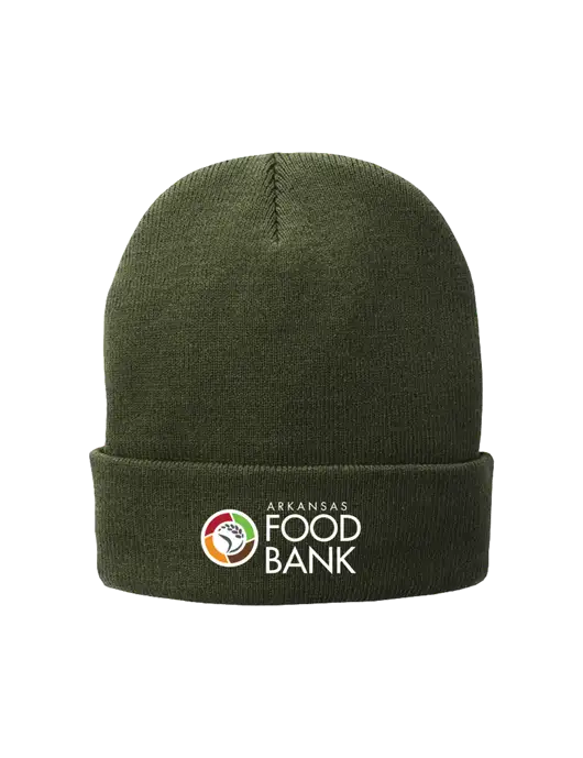 Dark Olive Fleece-Lined Knit Cap w/Arkansas Foodbank Logo