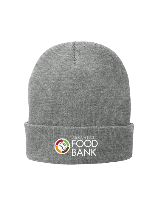Dark Medium Grey Fleece-Lined Knit Cap w/Arkansas Foodbank Logo