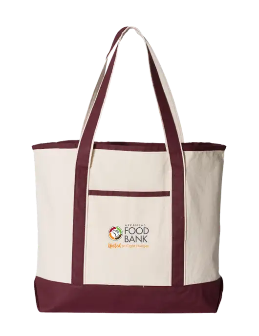 Natural/Maroon Large Canvas Deluxe Tote w/Arkansas Foodbank Logo