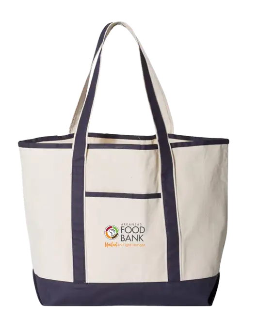 Natural/Navy Large Canvas Deluxe Tote w/Arkansas Foodbank Logo