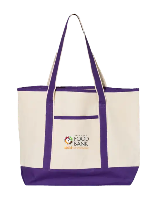 Natural/Purple Large Canvas Deluxe Tote w/Arkansas Foodbank Logo