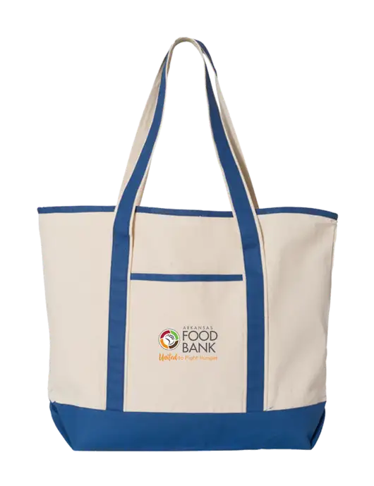 Natural/Royal Large Canvas Deluxe Tote w/Arkansas Foodbank Logo