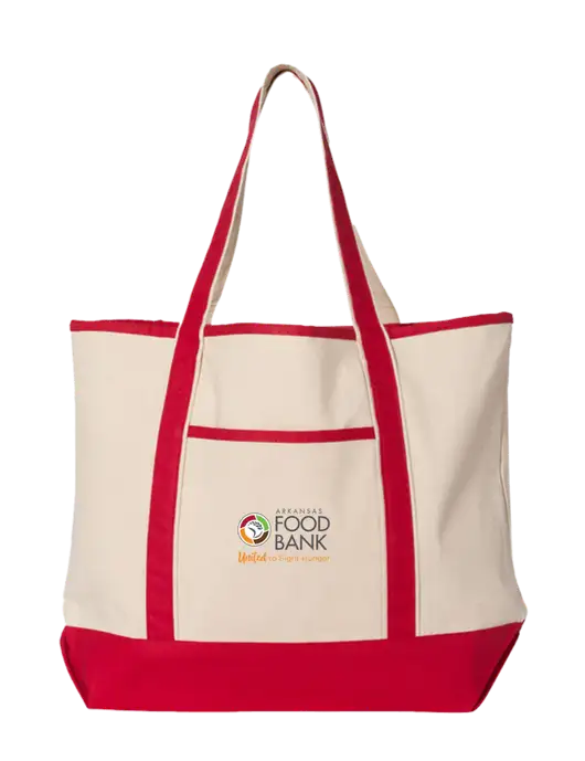 Natural/Red Large Canvas Deluxe Tote w/Arkansas Foodbank Logo