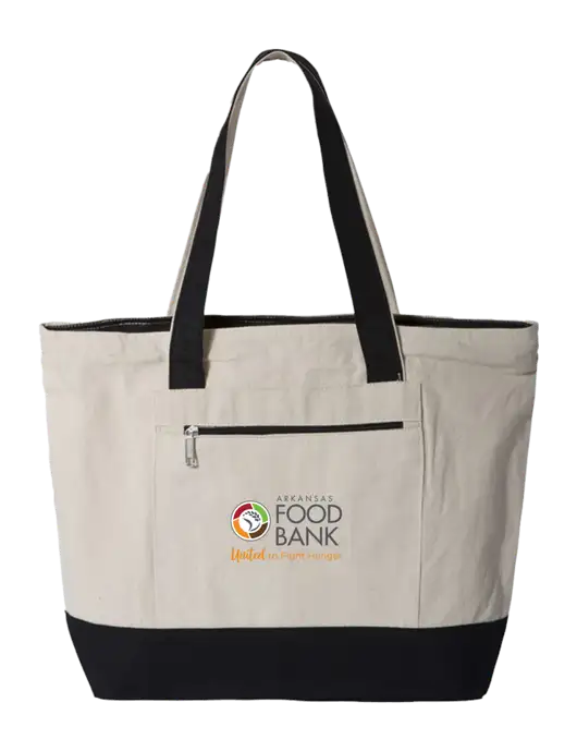 Natural/Black Zippered Tote  w/Arkansas Foodbank Logo