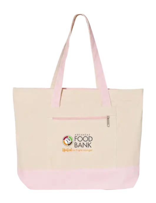 Natural/Light Pink Zippered Tote  w/Arkansas Foodbank Logo