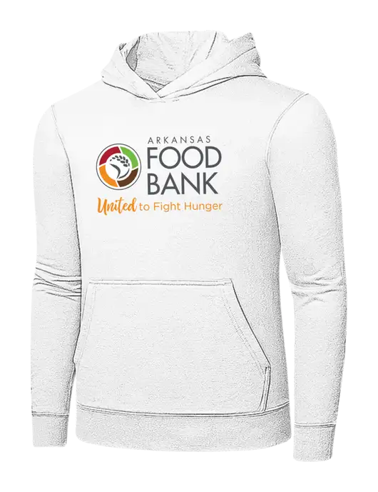 White 7.8 oz Ring Spun Hooded Sweatshirt w/Arkansas Foodbank Logo