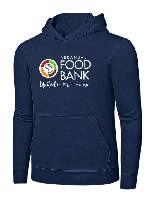 Navy 7.8 oz Ring Spun Hooded Sweatshirt w/Arkansas Foodbank Logo