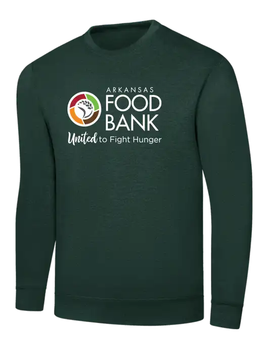 Dark Green 7.8 oz Ring Spun Crew Sweatshirt w/Arkansas Foodbank Logo