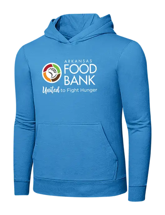 Light Aqua Blue 7.8 oz Ring Spun Hooded Sweatshirt w/Arkansas Foodbank Logo