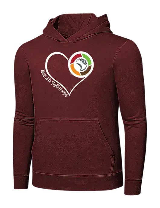 Maroon 7.8 oz Ring Spun Hooded Sweatshirt w/Heart Design Logo