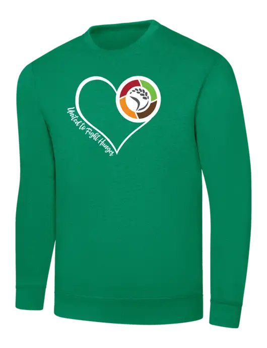 Kelly Green 7.8 oz Ring Spun Crew Sweatshirt w/Heart Design Logo