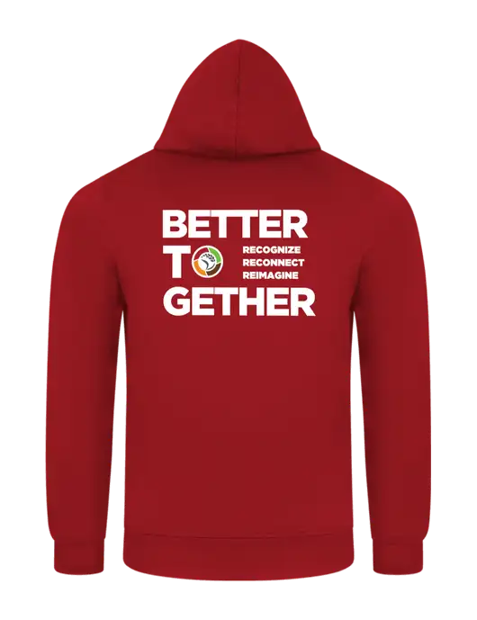 Bright Red 8.5 oz Ring Spun Hooded Sweatshirt w/Better Together Logo, Arkansas Foodbank Logo