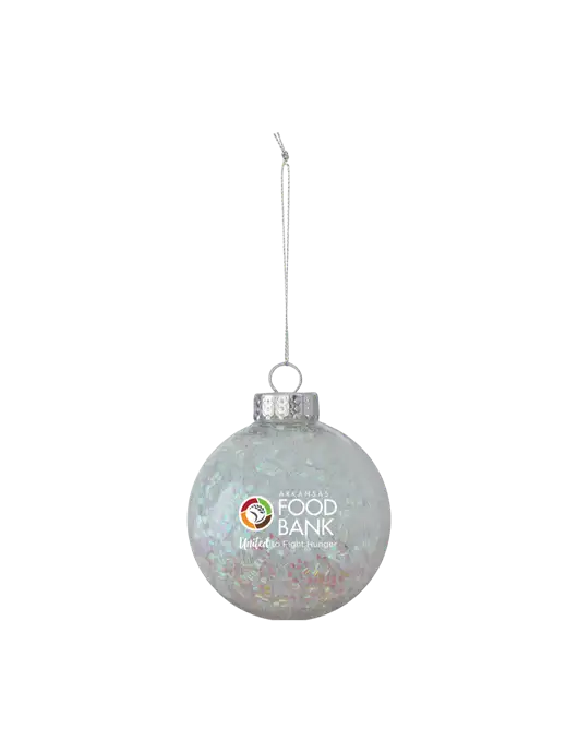Light Silver Shimmer Sphere Ornament w/Arkansas Foodbank Logo
