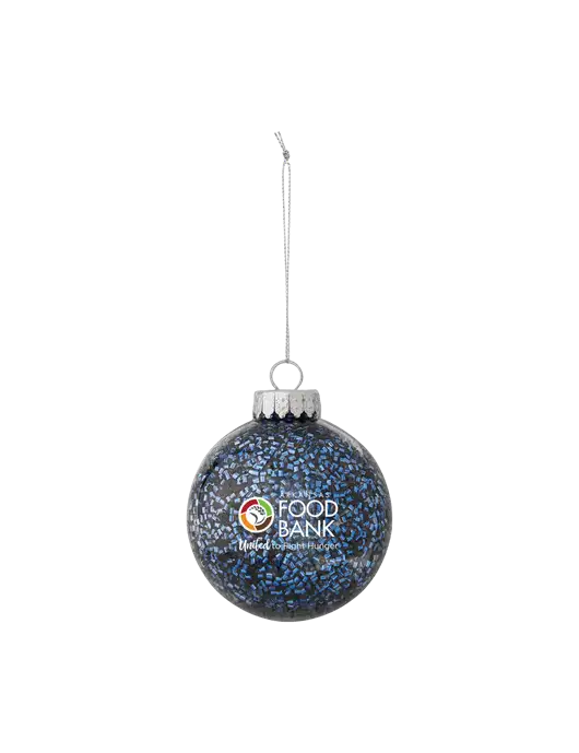 Dark Blue Shimmer Sphere Ornament w/Arkansas Foodbank Logo