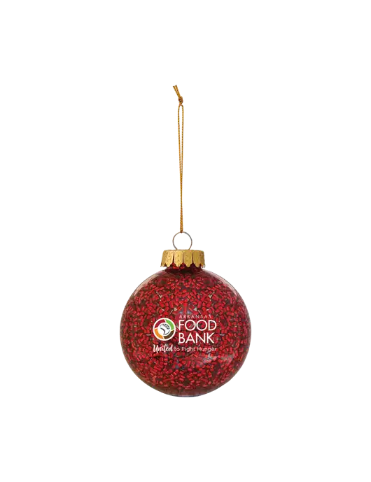 Red Shimmer Sphere Ornament w/Arkansas Foodbank Logo