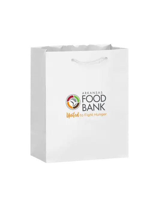 White Gift Bag Matte 8x10 w/Arkansas Foodbank Logo