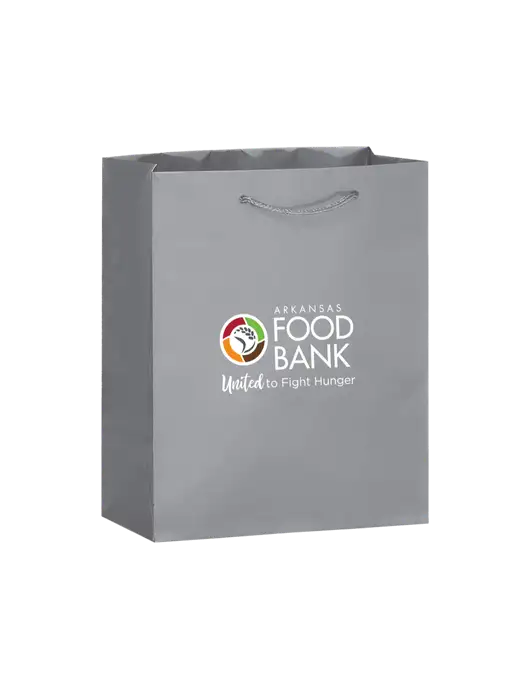 Light Grey Gift Bag Matte 8x10 w/Arkansas Foodbank Logo