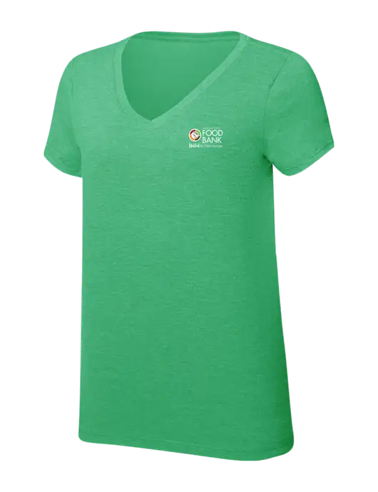 Womens Simply Soft V-Neck Green Frost 4.5oz  Poly/Combed Ring Spun Cotton T-Shirt w/Arkansas Foodbank Logo