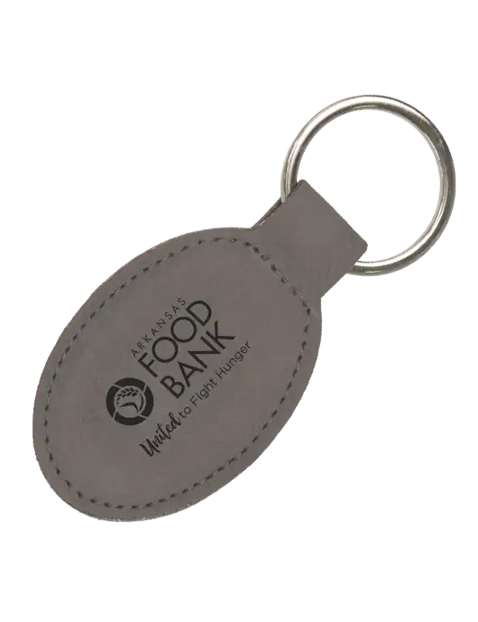 Grey Leatherette Oval Keychain w/Arkansas Foodbank Logo