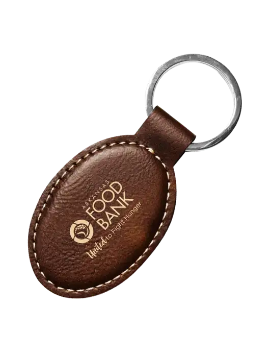 Rustic Leatherette Oval Keychain w/Arkansas Foodbank Logo