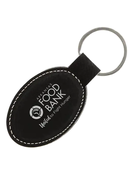 Black Leatherette Oval Keychain w/Arkansas Foodbank Logo