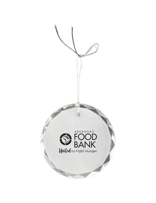 3" Crystal Round Faceted Ornament w/Arkansas Foodbank Logo
