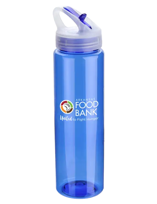 Buddy Blue 32 oz PET Bottle with Flip Lid w/Arkansas Foodbank Logo