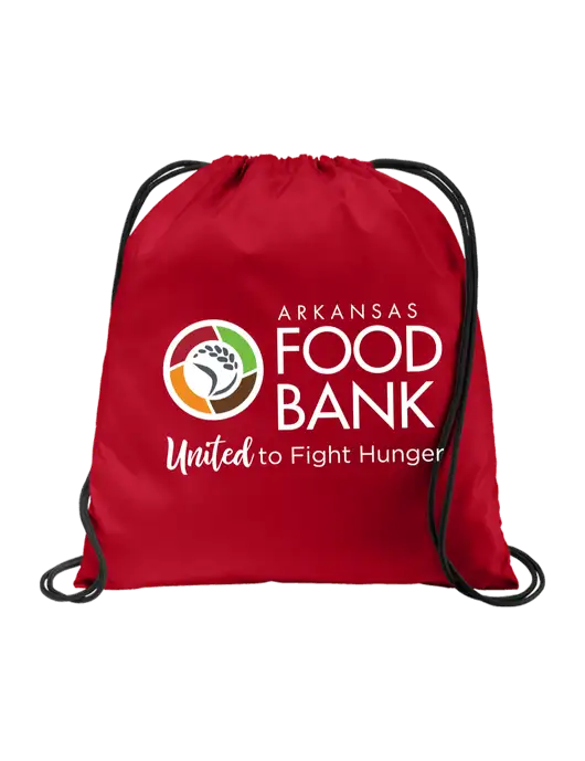 Drawstring True Red Cinch Pack w/Arkansas Foodbank Logo